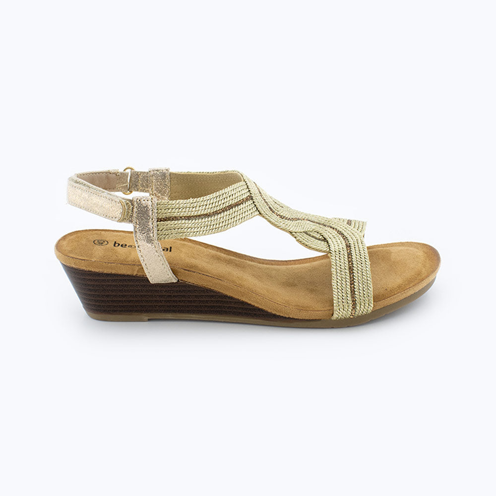 Sandalias Cuña Mujer Oro