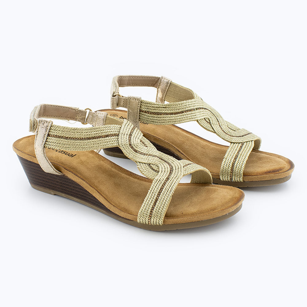 Sandalias Cuña Mujer Oro