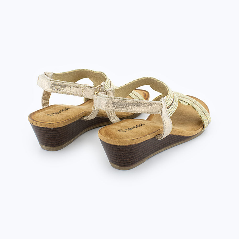Sandalias Cuña Mujer Oro