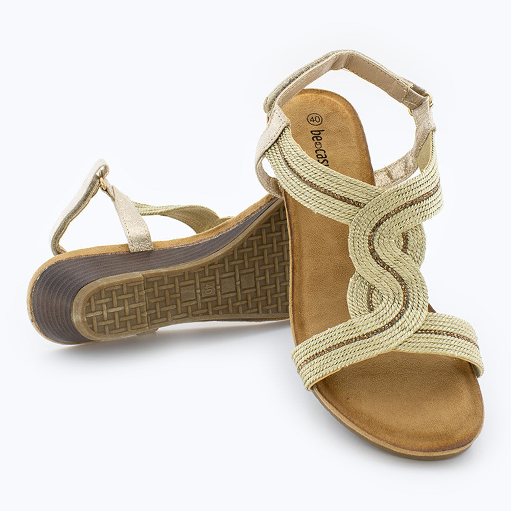 Sandalias Cuña Mujer Oro